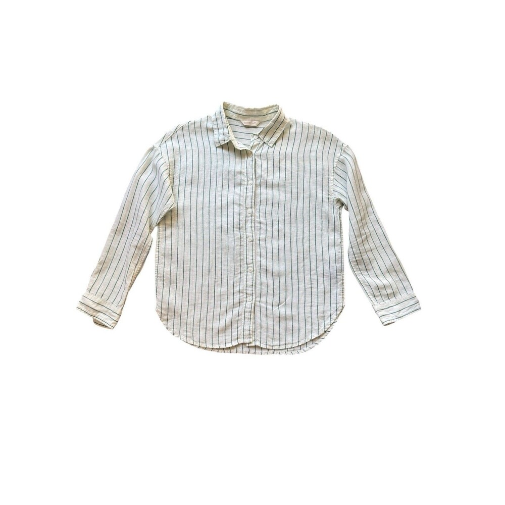 Roark 100% Linen Costa Cream Green stripe Minimalist Relaxed Button Up XS